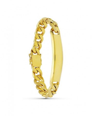 Pulsera esclava oro 18k barbada placa grabable 10mm