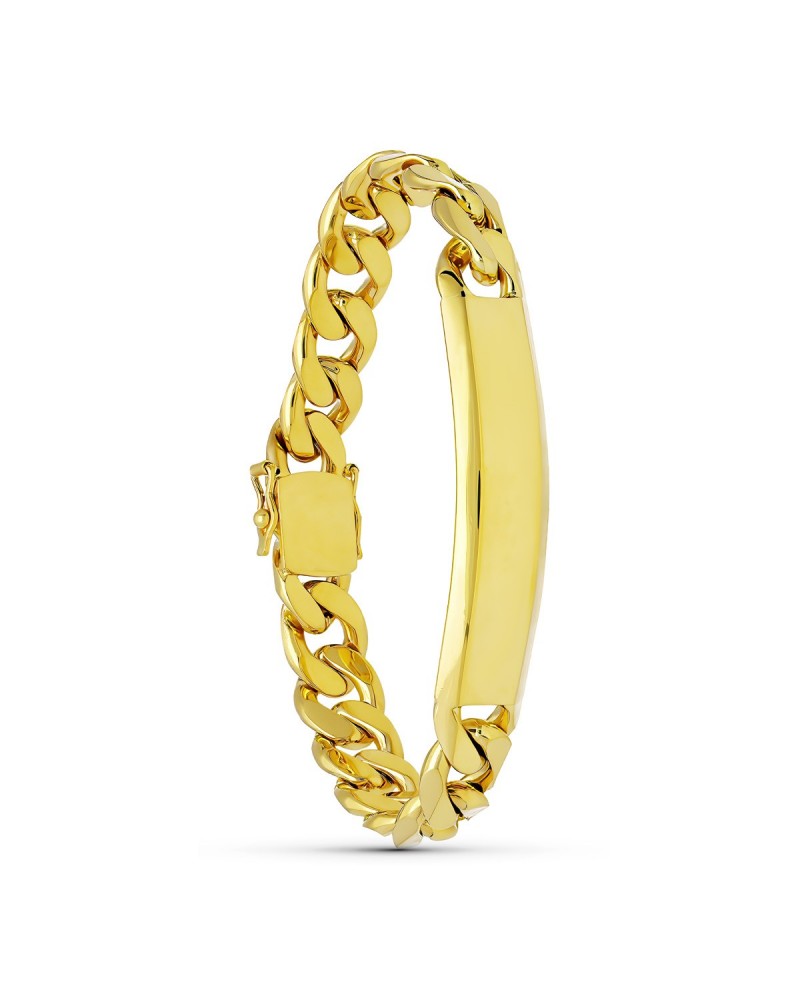 Pulsera esclava oro 18k barbada placa grabable 10mm