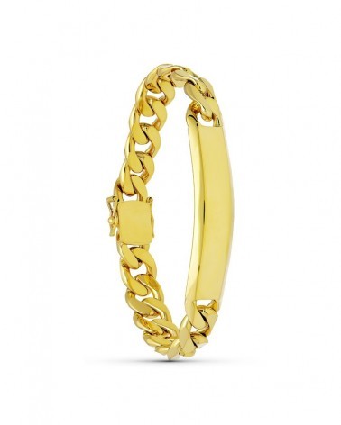 Pulsera esclava oro 18k barbada placa grabable 10mm