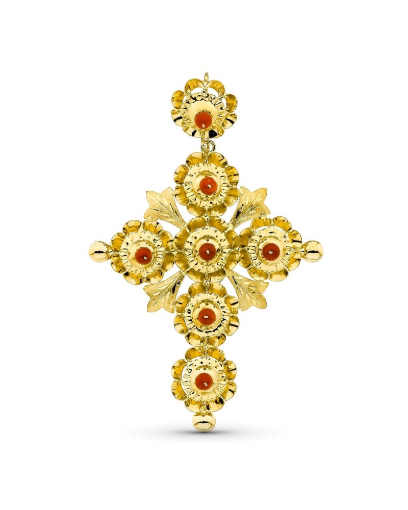 Cruz oro 18k amarillo con piedras mantilla arquillos 71x47mm