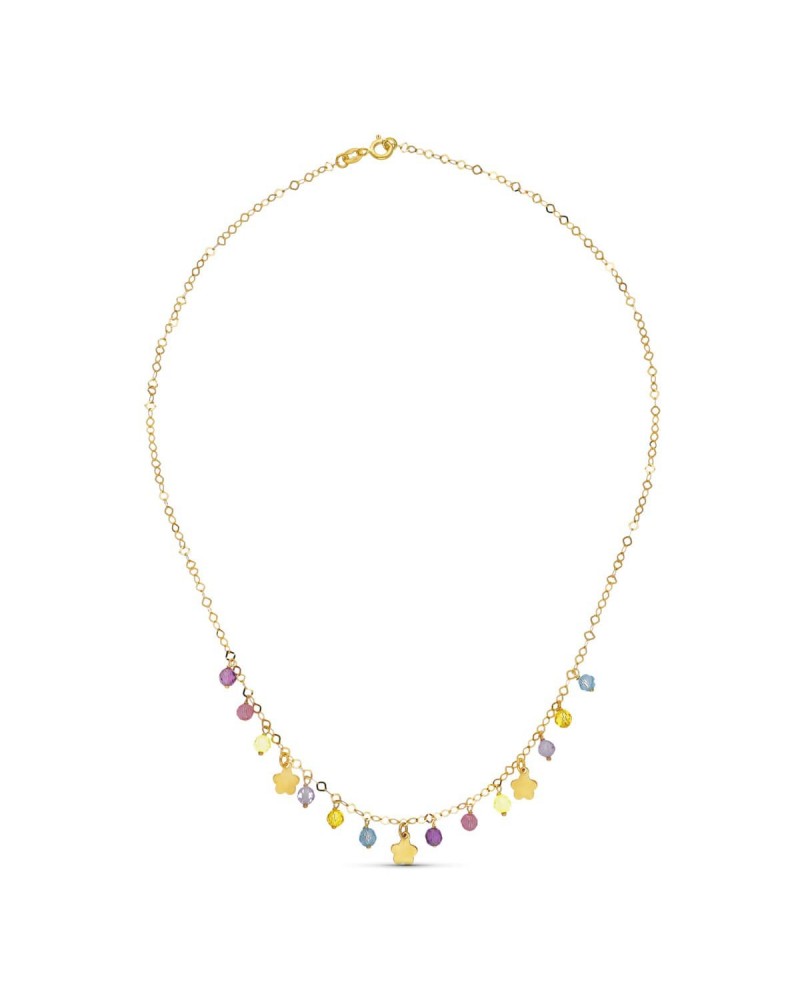 Gargantilla oro 18k flores y piedras colores