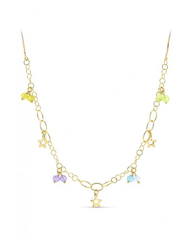 Gargantilla oro amarillo 18k estrellas piedras color