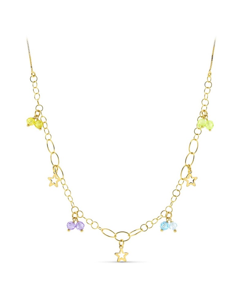 Gargantilla oro amarillo 18k estrellas piedras color