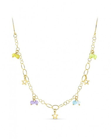 Gargantilla oro amarillo 18k estrellas piedras color