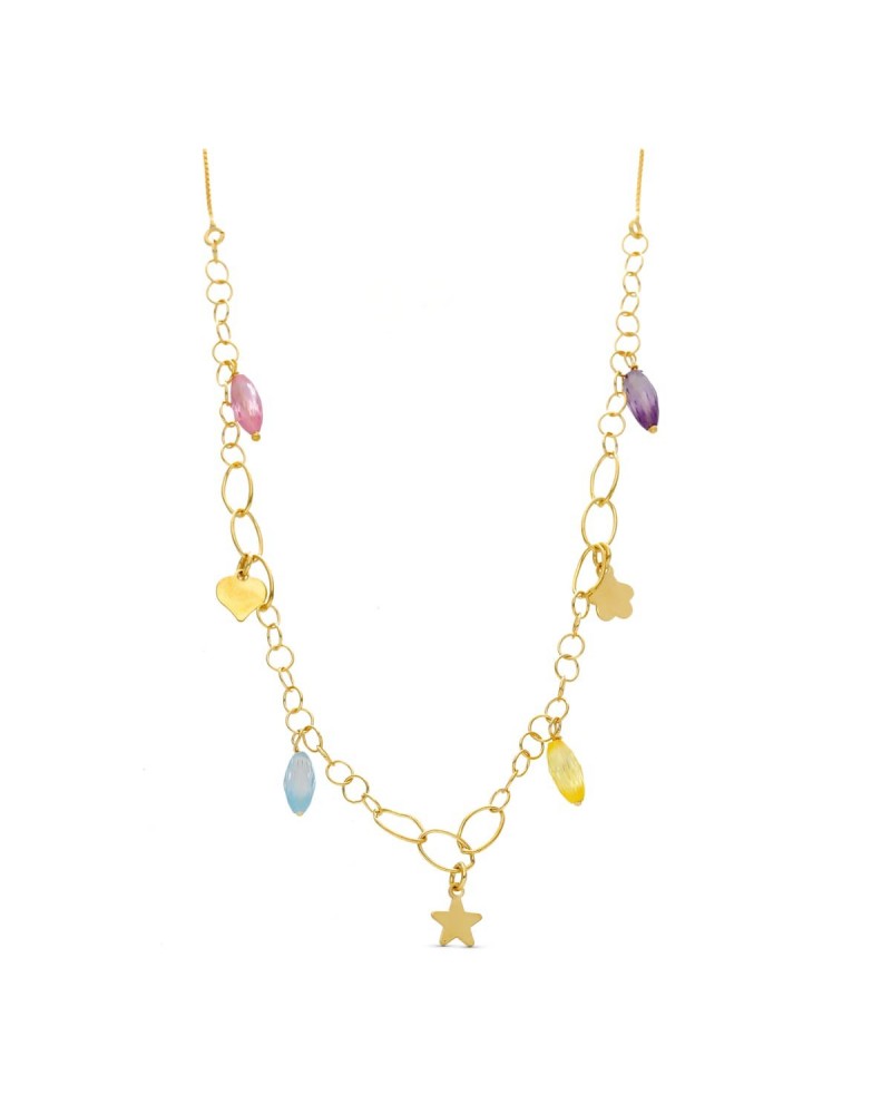 Gargantilla oro 18k piedras color motivos estrella corazón
