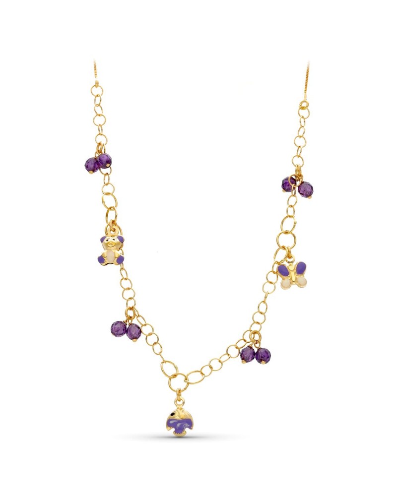 Gargantilla oro 18k amarillo esmalte violeta