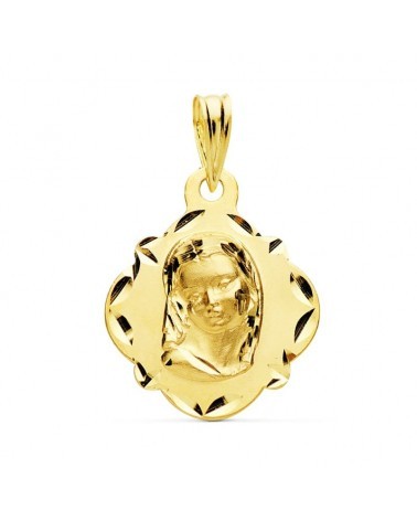Medalla oro 18k Virgen Niña marco calado 19x16 mm