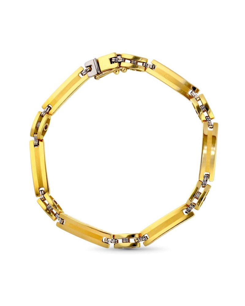 Pulsera oro 18k bicolor eslabones huecos 20,5 cm