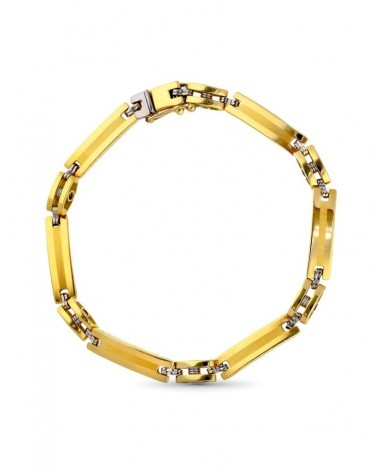 Pulsera oro 18k bicolor eslabones huecos 20,5 cm