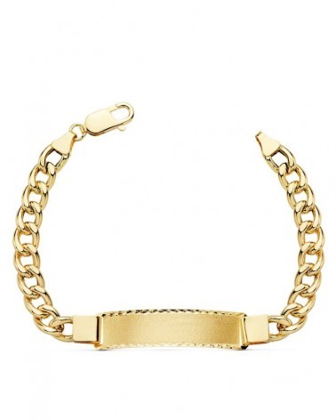 Pulsera esclava oro 18k barbada placa grabable 21,5 cm