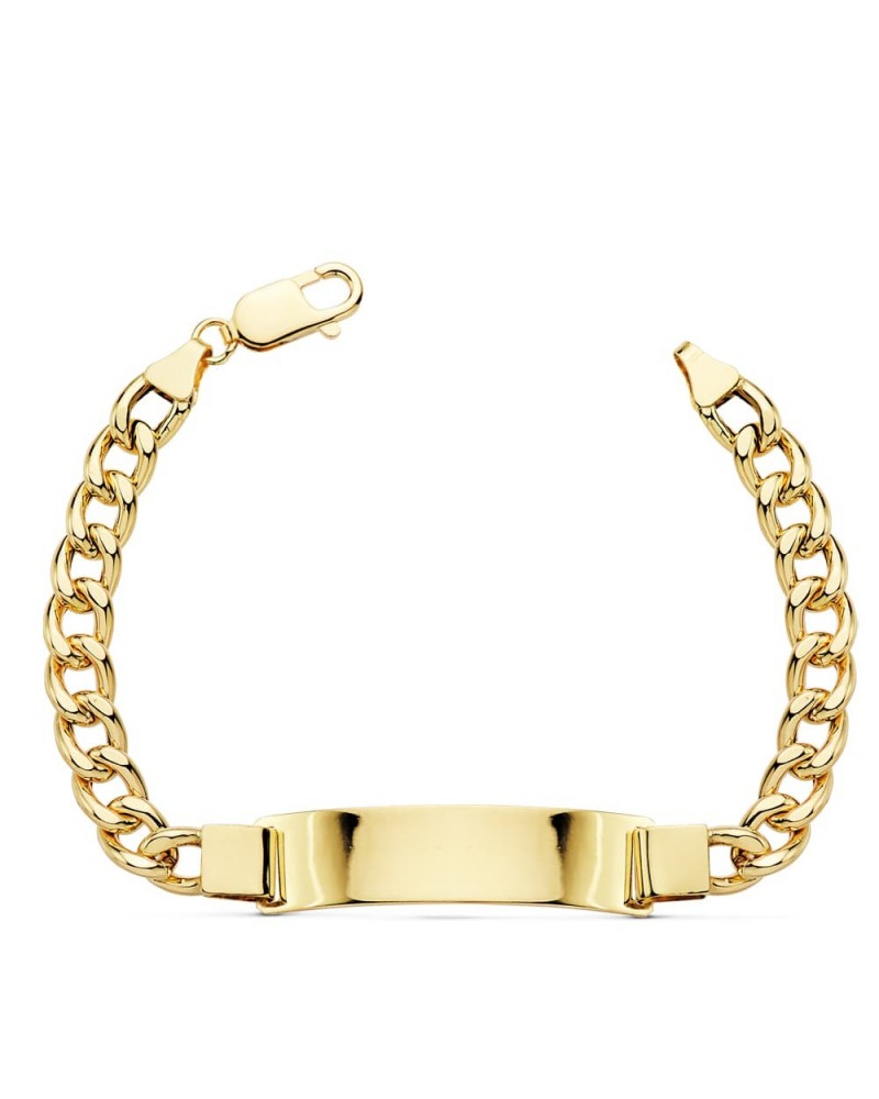 Pulsera esclava oro 18k barbada placa grabable 7mm