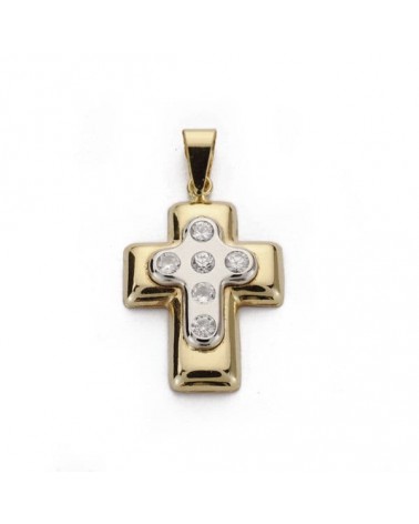 Cruz oro 18k bicolor circonita 22x15 mm