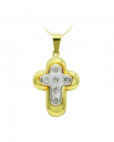 Cruz oro 18k bicolor circonitas 22x15 mm