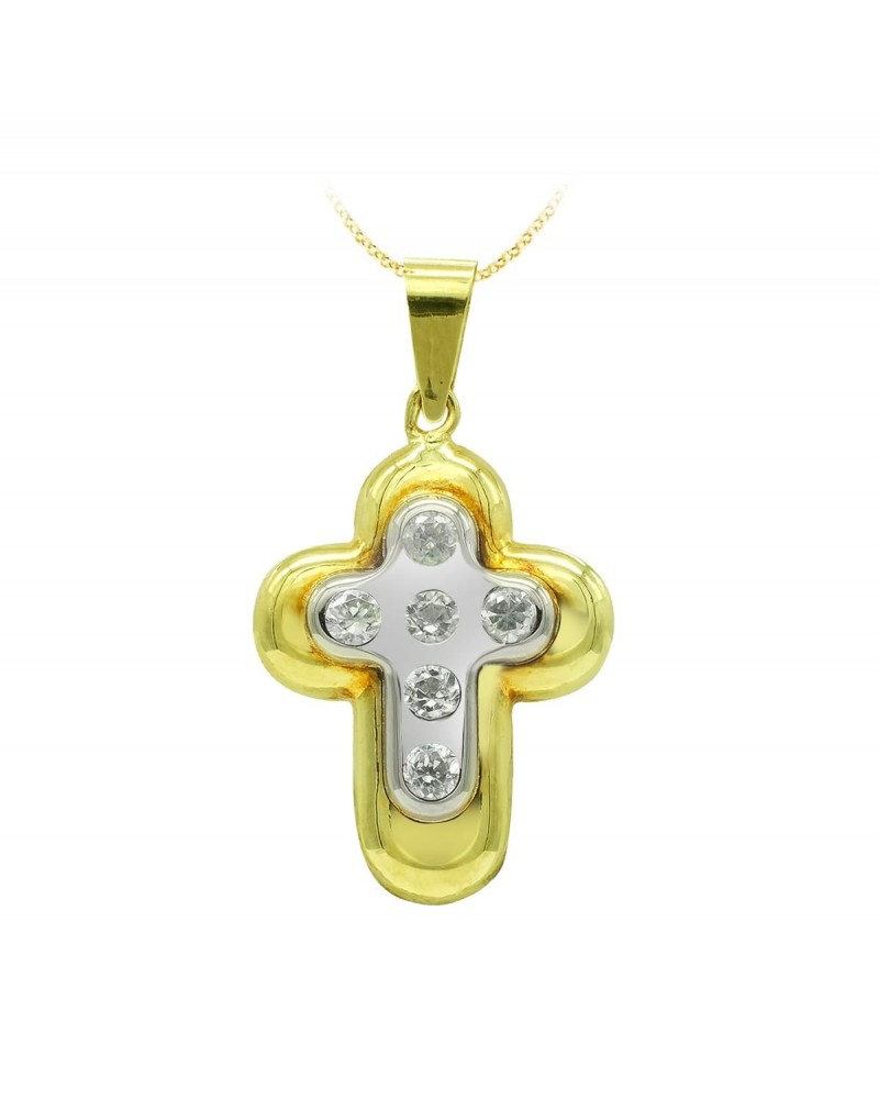 Cruz oro 18k bicolor circonitas 22x15 mm