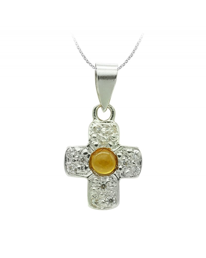 Cruz oro blanco 18k circonita 14x10 mm