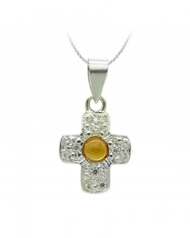 Cruz oro blanco 18k circonita 14x10 mm