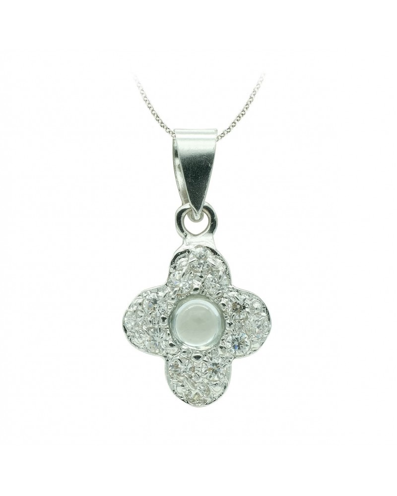 Cruz oro blanco 18k con circonita 14x10 mm