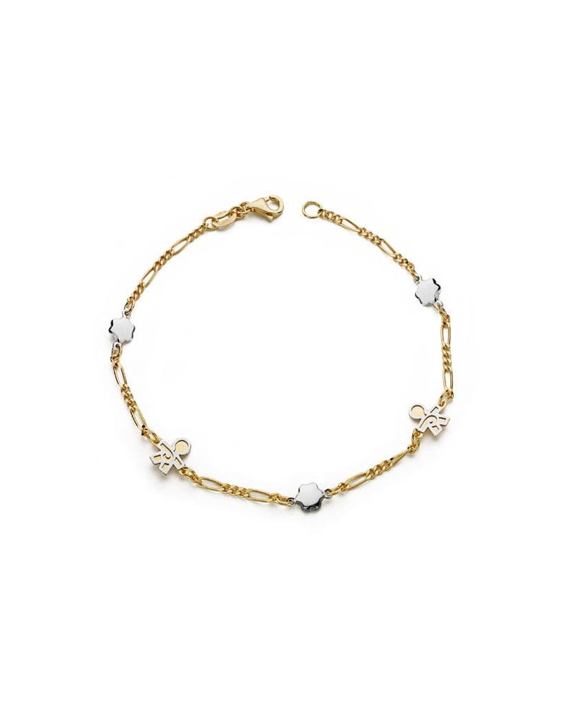 Pulsera oro 18k bicolor motivos calados 19cm