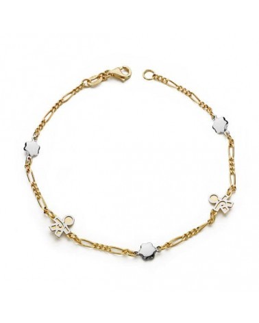 Pulsera oro 18k bicolor motivos calados 19cm