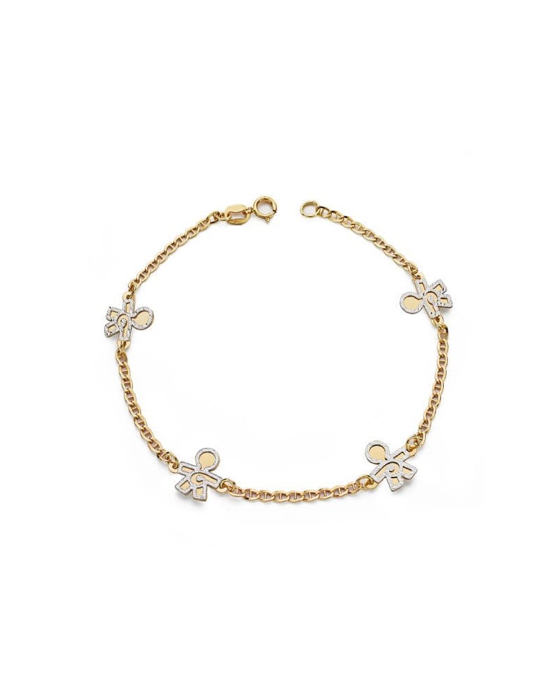Pulsera oro 18k bicolor motivos niños 19,5 cm