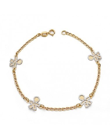 Pulsera oro 18k bicolor motivos niños 19,5 cm