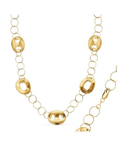 Collar oro amarillo 18k eslabones circulares nudos 46cm