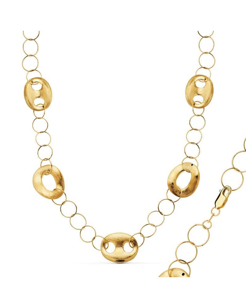 Collar oro amarillo 18k eslabones circulares nudos 46cm