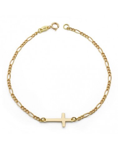 Pulsera oro 18k amarillo cruz 17mm eslabón 3x1