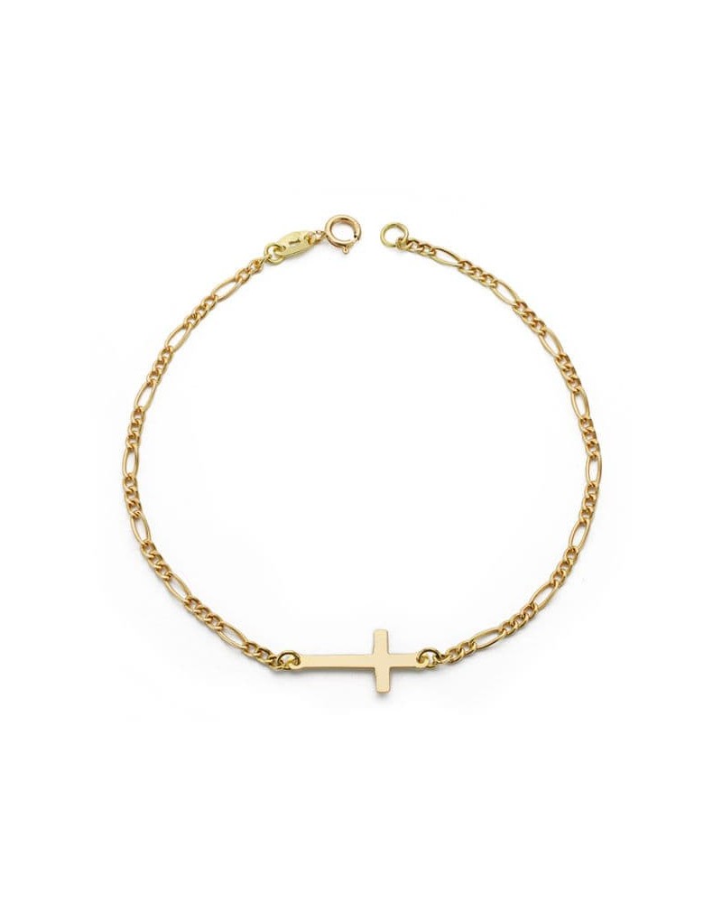 Pulsera oro 18k amarillo cruz 17mm eslabón 3x1