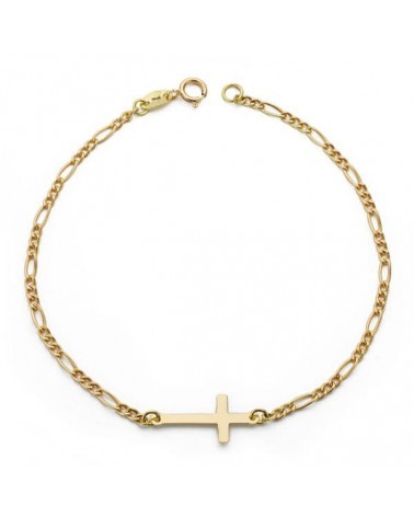 Pulsera oro 18k amarillo cruz 17mm eslabón 3x1