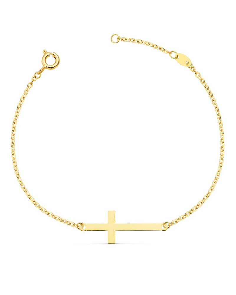 Pulsera oro 18k cruz cadena forzada 19 cm