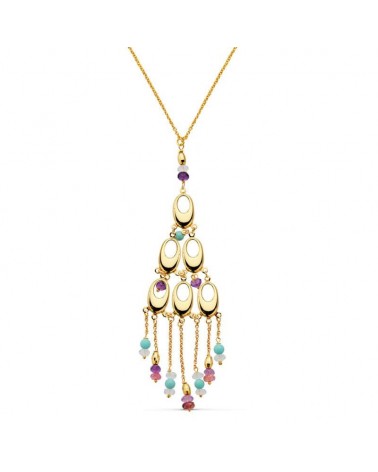 Collar oro 18k amarillo piedras multicolor 42cm