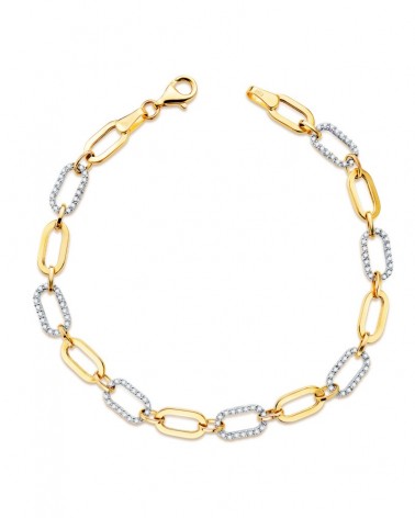Pulsera oro 18k bicolor eslabones circonita 19cm