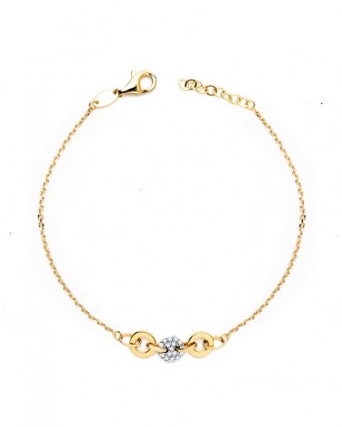 Pulsera oro 18k bicolor circonita cadena forzada 19cm