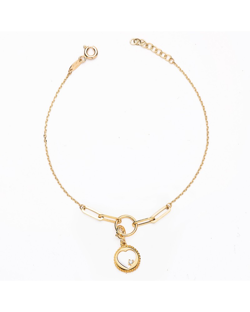 Pulsera oro 18k eslabón cadena forzada motivo corazón 19cm