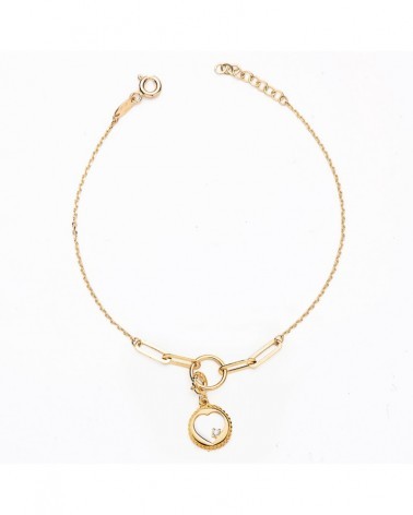Pulsera oro 18k eslabón cadena forzada motivo corazón 19cm