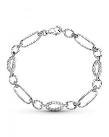 Pulsera oro blanco 18k eslabones circonitas 21cm