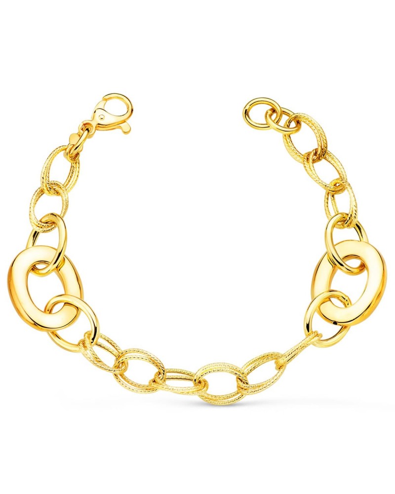 Pulsera oro 18k eslabones huecos ancho 16mm 20cm