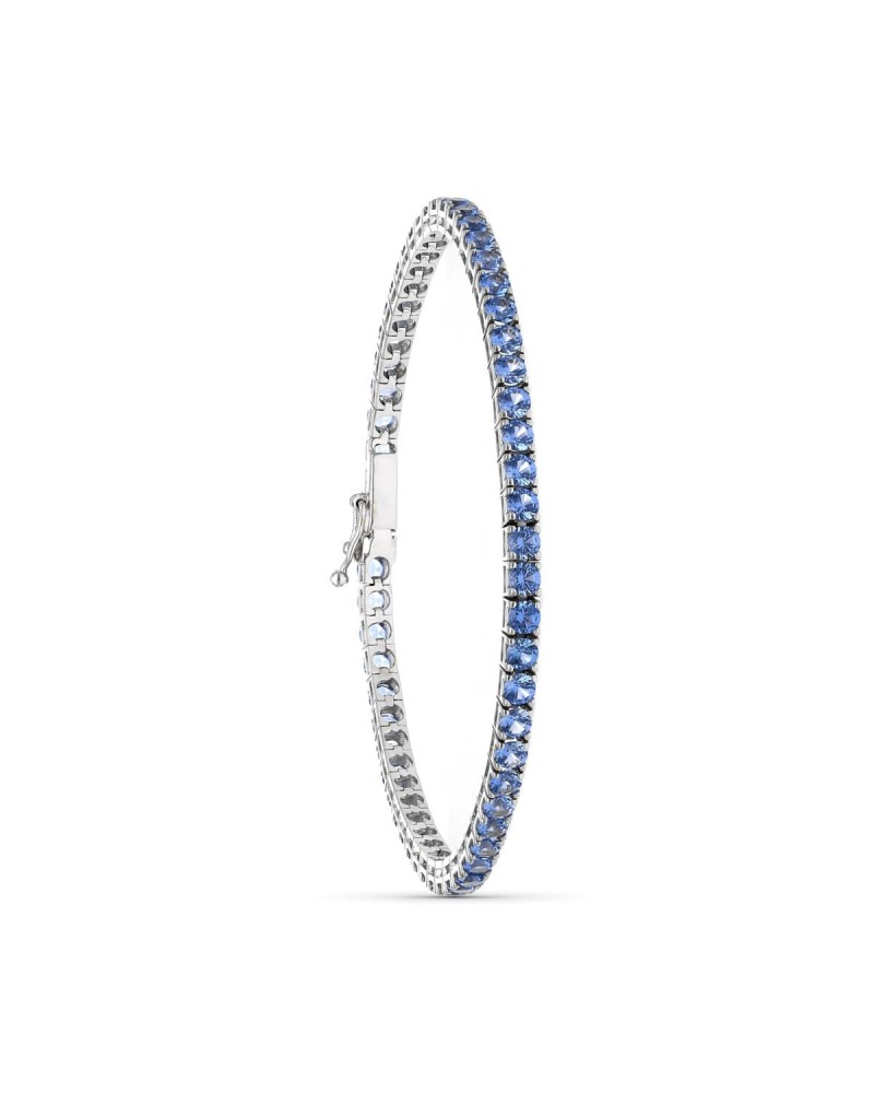 Pulsera oro blanco 18k piedras azules 19cm