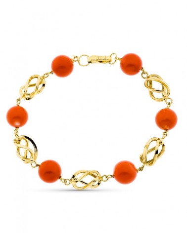 Pulsera oro 18k coral japonés motivos jaula 19 cm