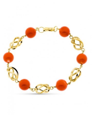 Pulsera oro 18k coral japonés motivos jaula 19 cm