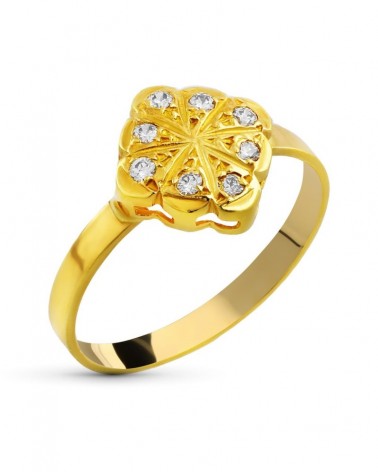 Sortija oro 18k amarillo motivo flor circonitas 9mm