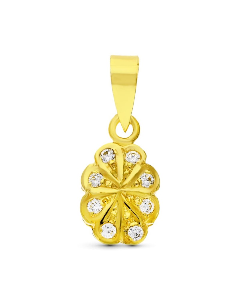 Colgante oro 18k trébol circonitas niño 13x8 mm
