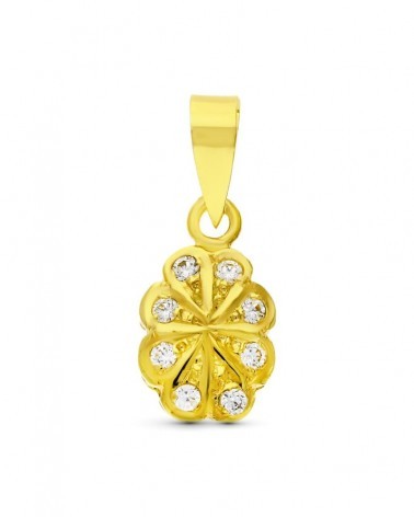 Colgante oro 18k trébol circonitas niño 13x8 mm