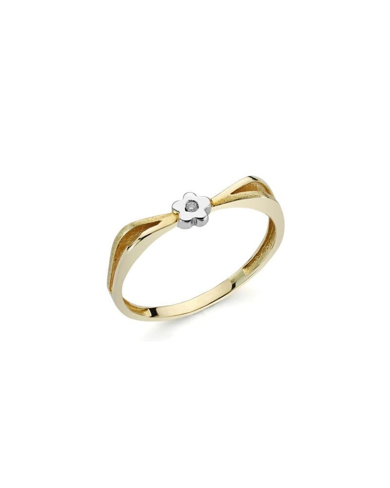 Sortija oro bicolor 18k flor diamante 4mm