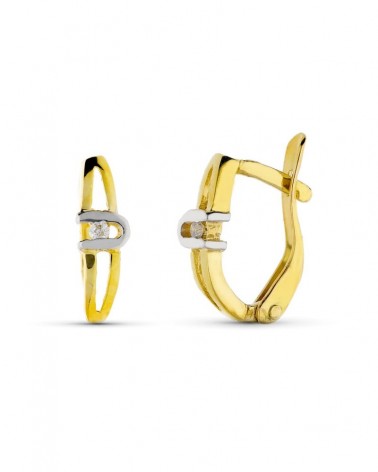 Pendientes oro 18k bicolor diamantes 10x3mm cierre catalán