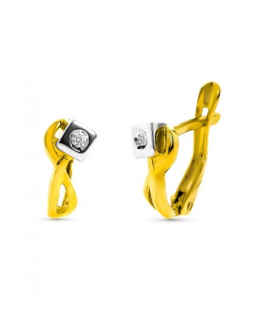 Pendientes oro bicolor 18k diamantes cierre catalán 1,26 gramos