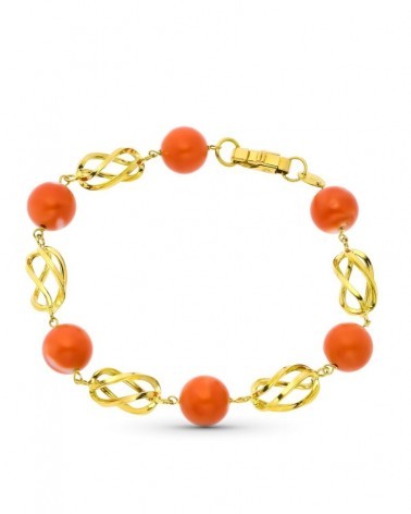 Pulsera oro 18k coral japonés y jaulas 20 cm