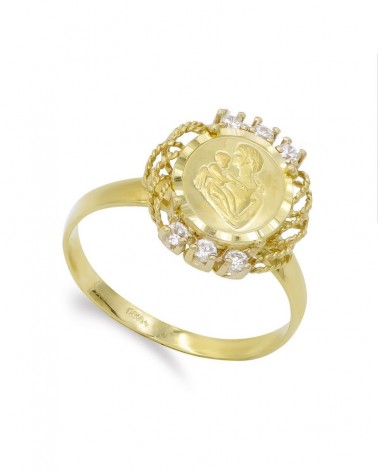 Sortija oro 18k Virgen con círculo circonitas 14x13mm