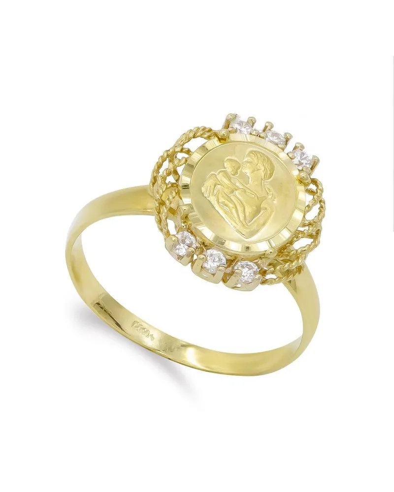 Sortija oro 18k Virgen con círculo circonitas 14x13mm